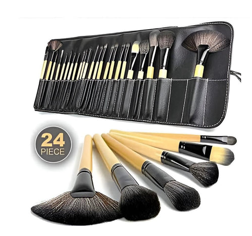 24pcs Wooden Handle Brush set with Leather Pouch